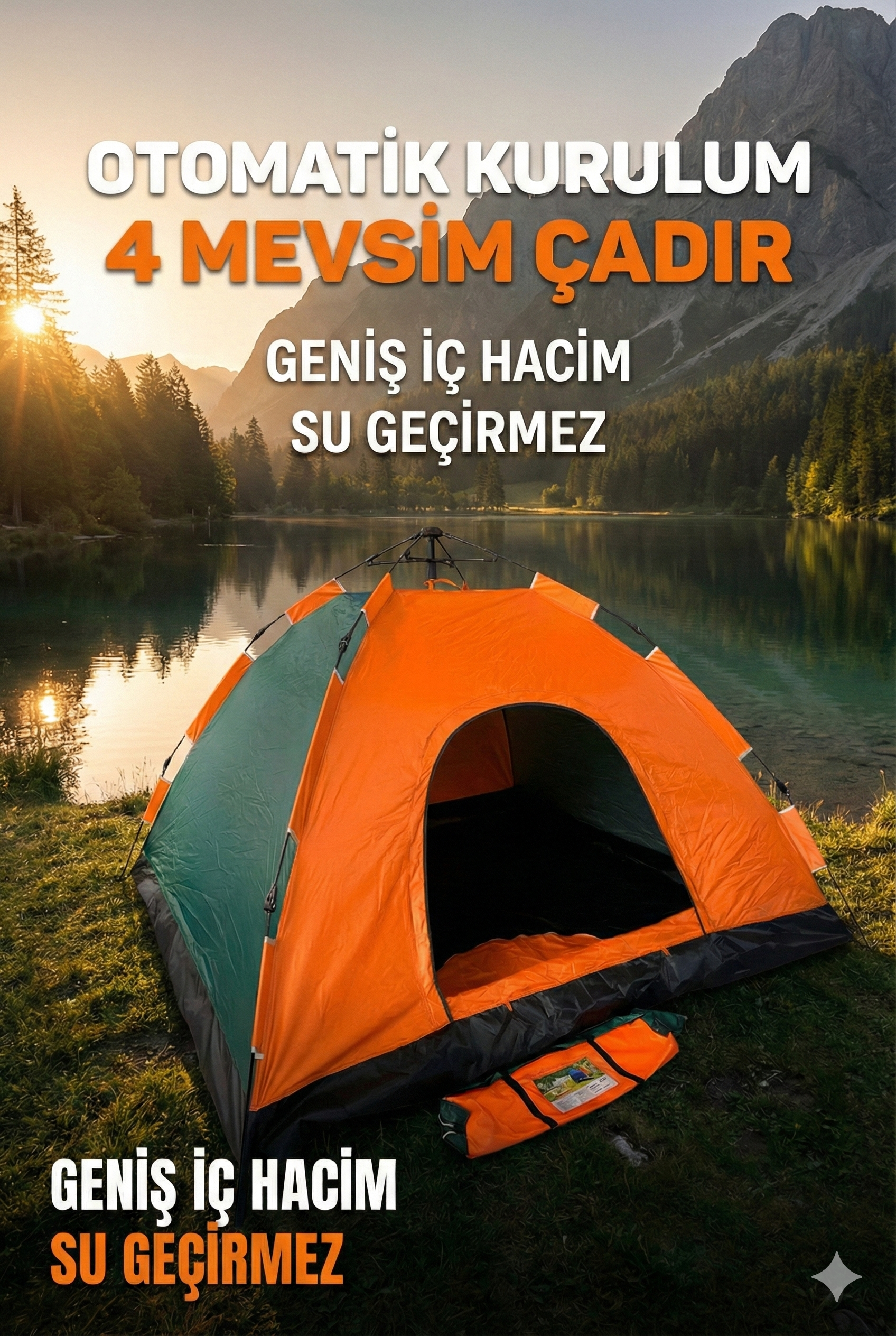 Otomatik Kurulumlu Kamp Çadırı 6 Kişilik (220x250x150)cm